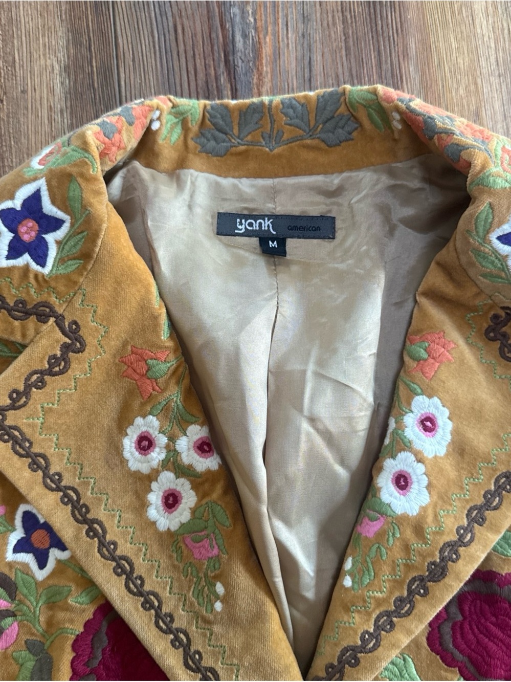 Embroidered Mustard Velvet Blazer - Women's Floral Suit Jacket - Picture 3 of 4